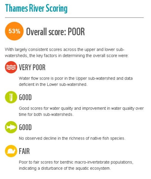 Thames River Freshwater Health Assessment Scores (wwf.ca/waterhealth)