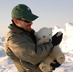 WWF International Arctic Programme Polar Bear Conservation Coordinator Geoff York with a polar bear cub © WWF / Geoff York 