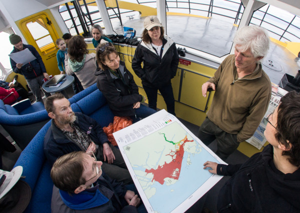 Participants in the WWF-led workshop discuss potential impacts on the Skeena River Estuary © Mike Ambach / WWF-Canada