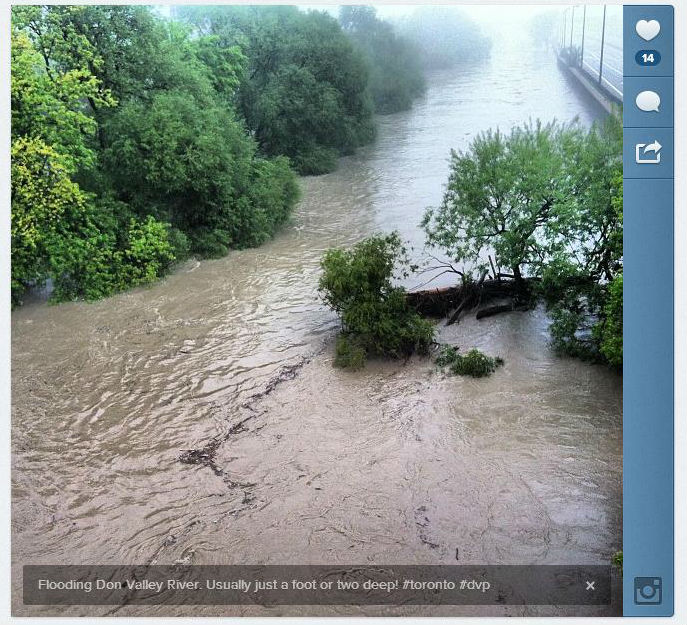 The Don River in Toronto, flooded after a super-storm, July 2013. Photo credit: Rebecca Spring, WWF-Canada