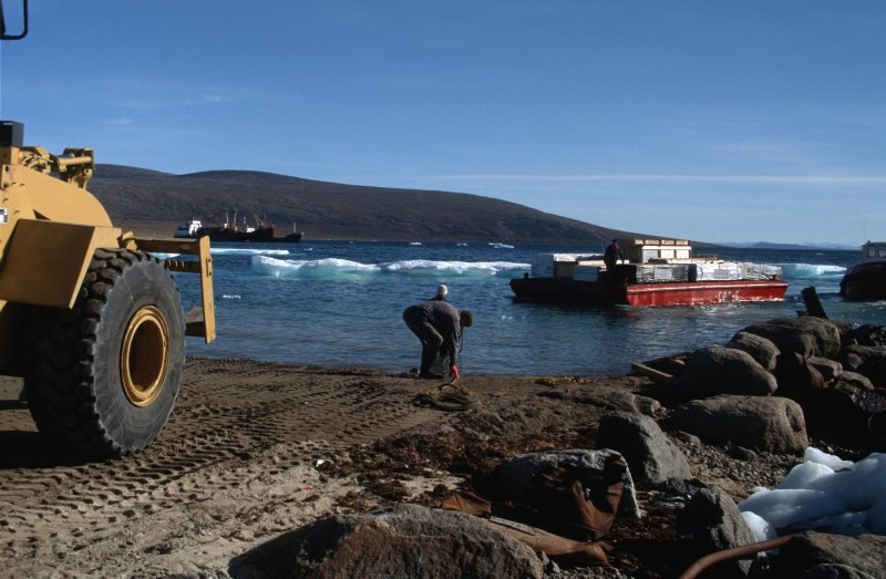 Supply barge, Clyde River, Nunavut, Canada