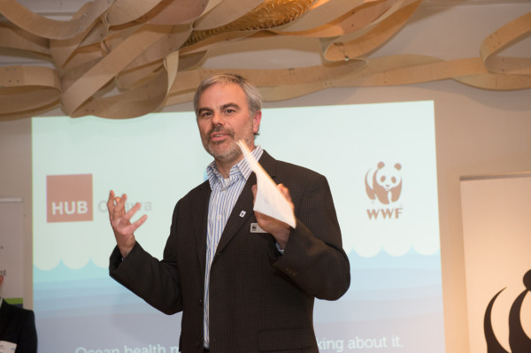 WWF's Andrew Dumbrille makes waves at the mirco grant launch. 
