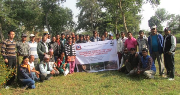 Training local communities on tiger and prey population monitoring techniques