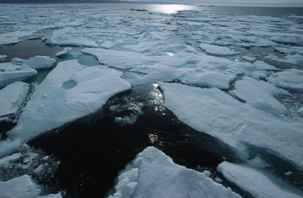 Sea ice breaking up in Nares Strait, Nunavut, Canada