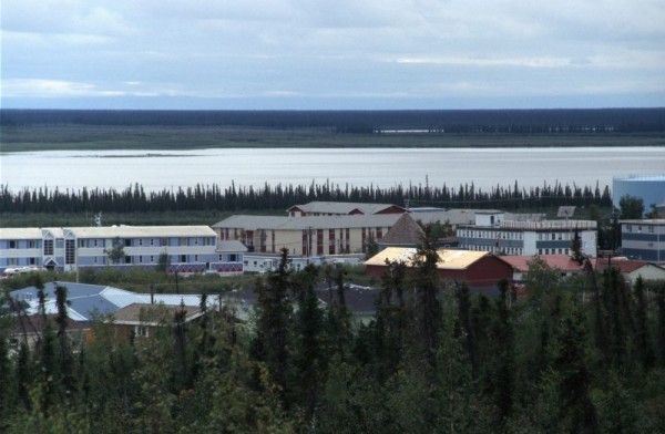Houses and buildings in the Inuvialuit community of Inuvik, Northwest Territories, Canada.