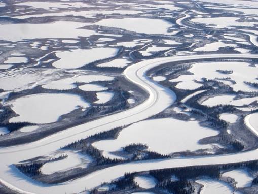 A bird's-eye view of the Mackenzie River, as it empties into the Beaufort Sea. © Max Lindenthaler / Shutterstock