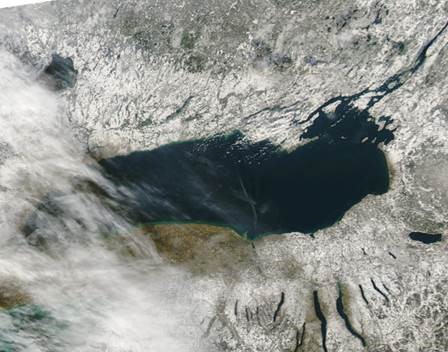 Nearly ice-free Lake Ontario, January 6, 2015. © NOAA CoastWatch 