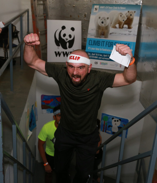CN Tower climbers left it all on the stairs to get to the top with their best time. © James Carpenter / WWF-Canada 