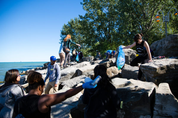 Volunteers collect litter from Woodbine Beach in Toronto, Ont. © Peter Nguyen / WWF-Canada