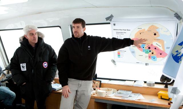 WWF staff look at map of the Last Ice Area