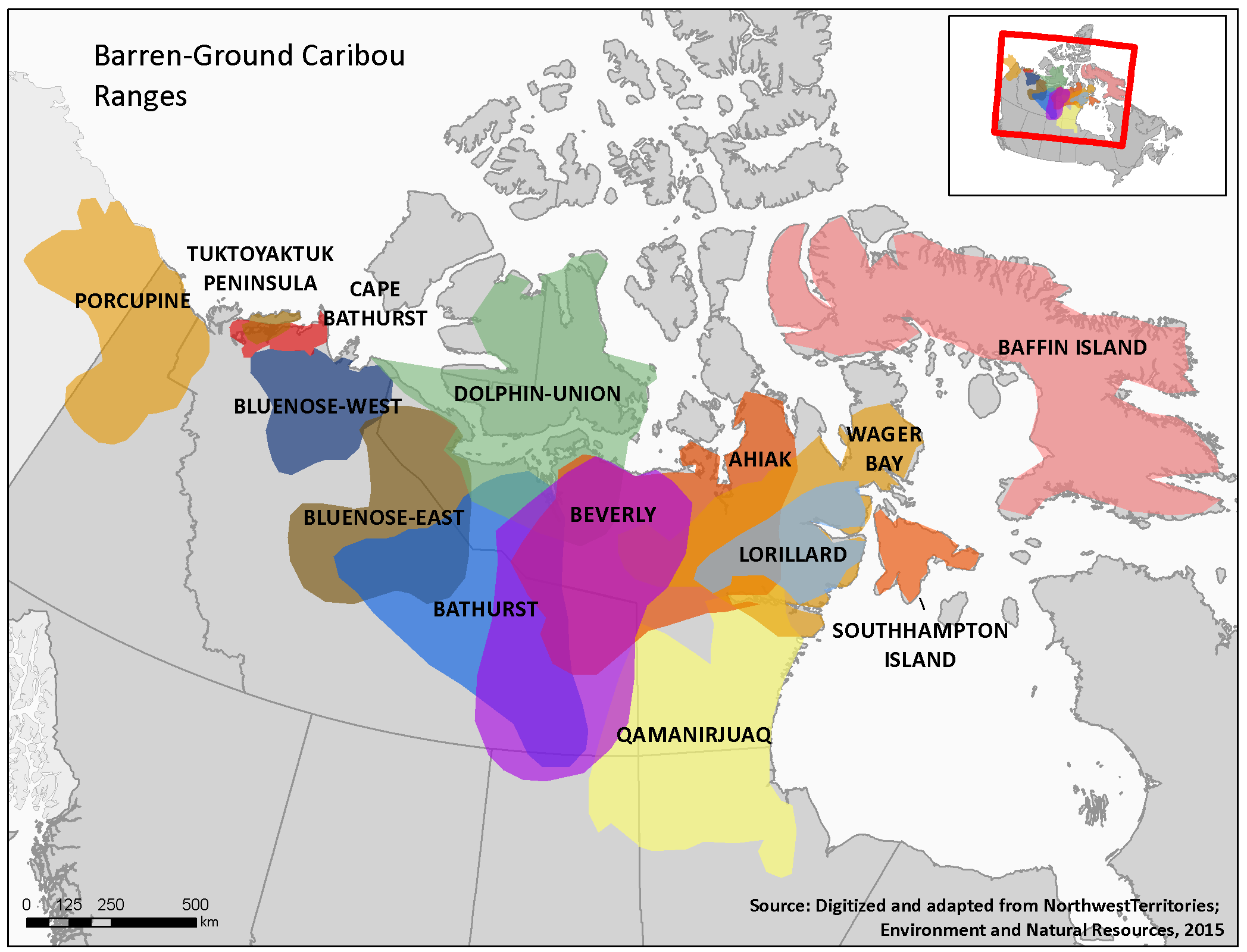 Barren ground caribou range map