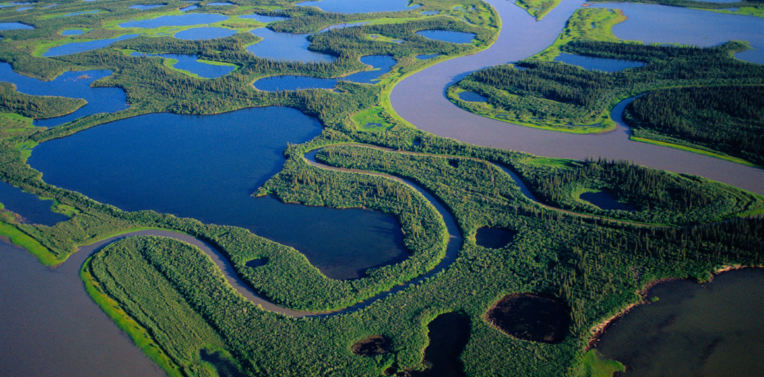 Aerial view of the Taiga River, Northwest Territories