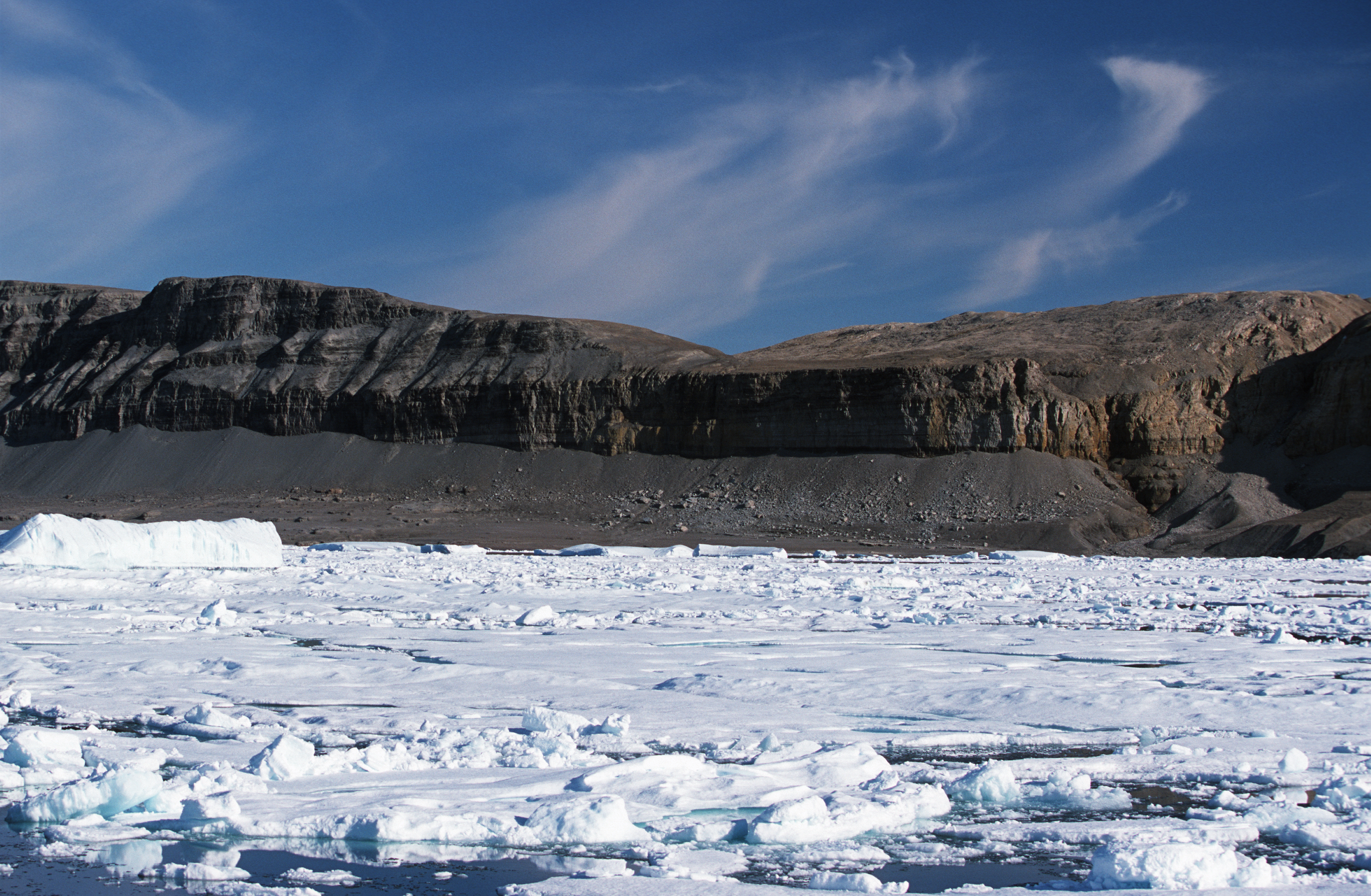 Sea ice on the coast of northeast Ellesmere Island, Nunavut, Canada.