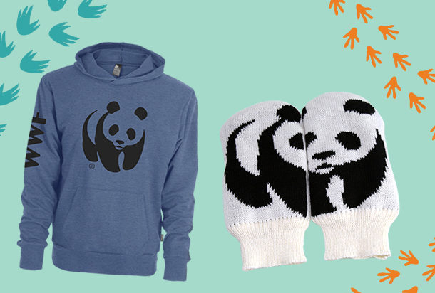 WWF Panda Logo hoodie and wool mittens