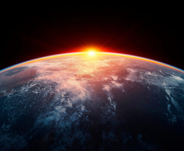 Sunlight eclipsing planet Earth
