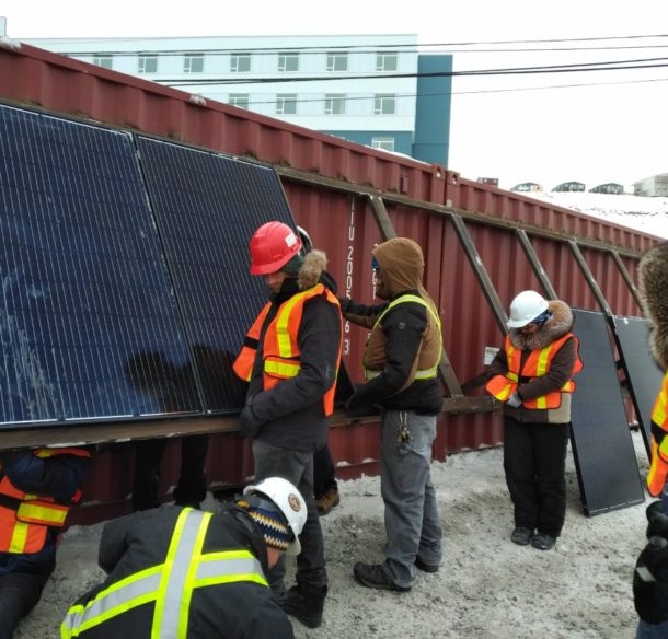Solar installation training in Iqaluit, NU offered by the Arctic Renewable Society.