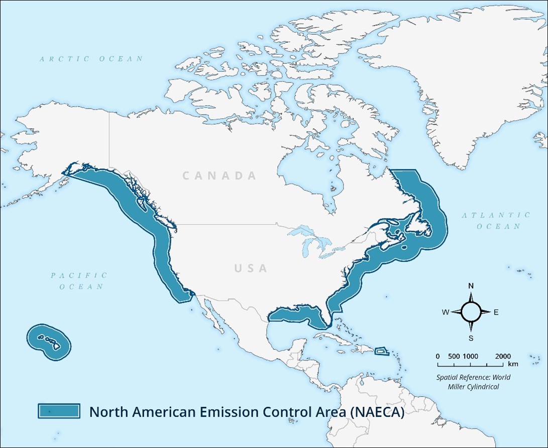 Map of the North America Emissions Control Area