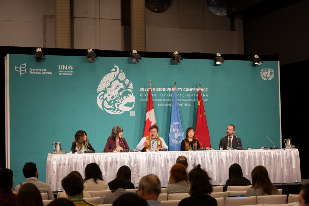A panel of 5 people at a UN Press Conference