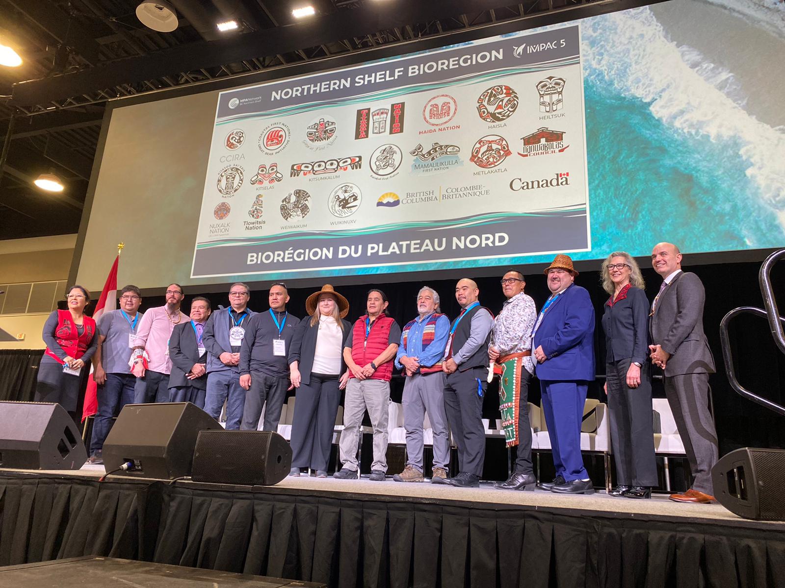 Group of Indigenous leaders on stage at IMPAC5 oceans conference 