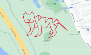 A picture of a running route in the shape of a tiger, in a park