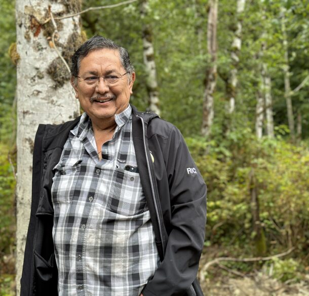 Credit: 
Caption: Katzie councillor Rick Bailey at the Red Slough intake construction site in the Upper Pitt 
Alt: Katzie First Nation councillor standing in a forest