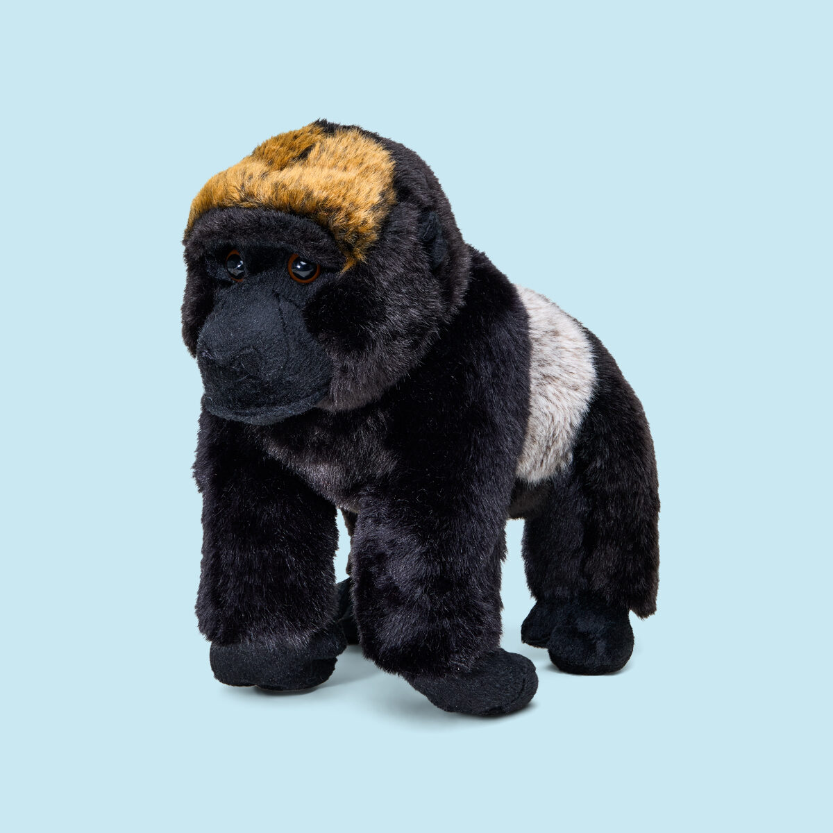 Gorilla plush with a blue background