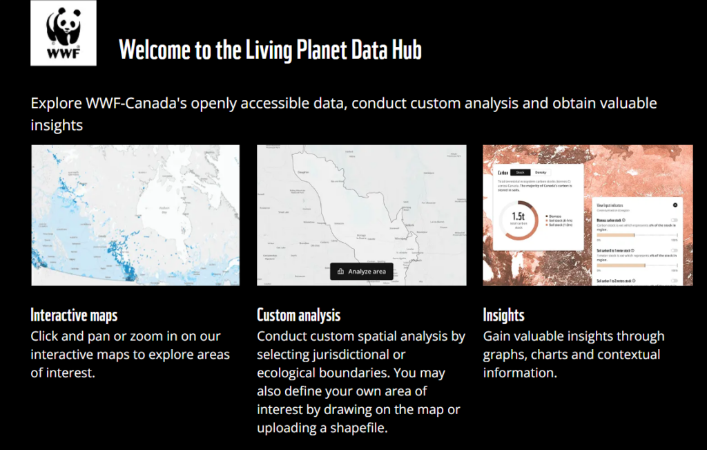 interface of the Living Planet Data Hub website